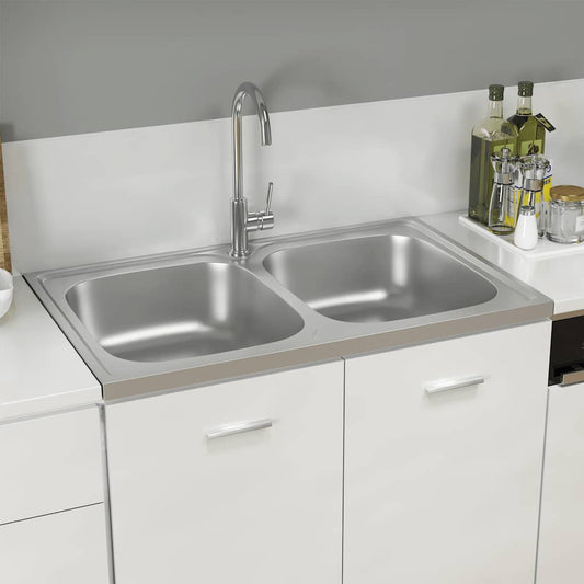 2-bowl kitchen sink, silver, 800x500x155 mm, steel