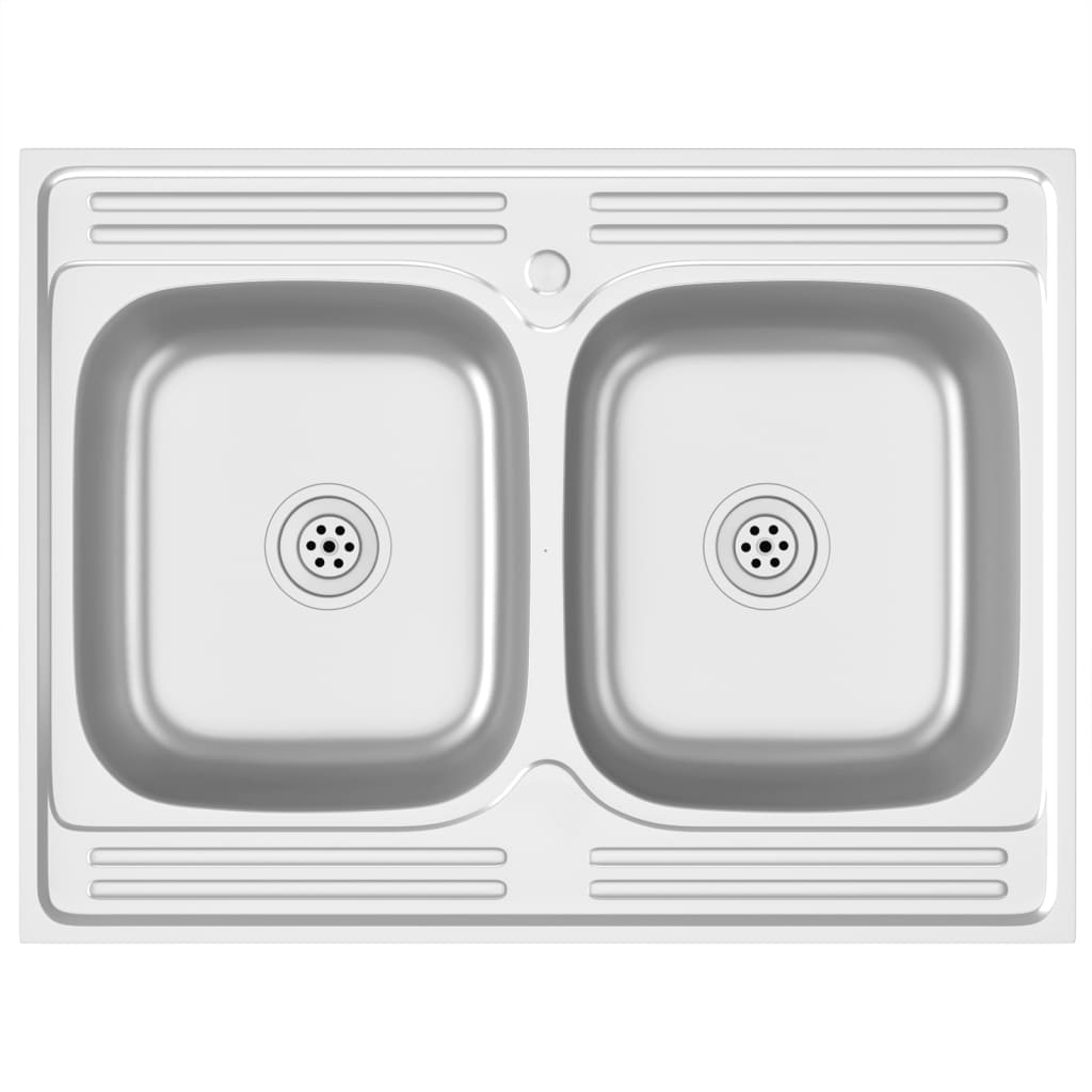 2-bowl kitchen sink, silver, 800x600x155 mm, steel