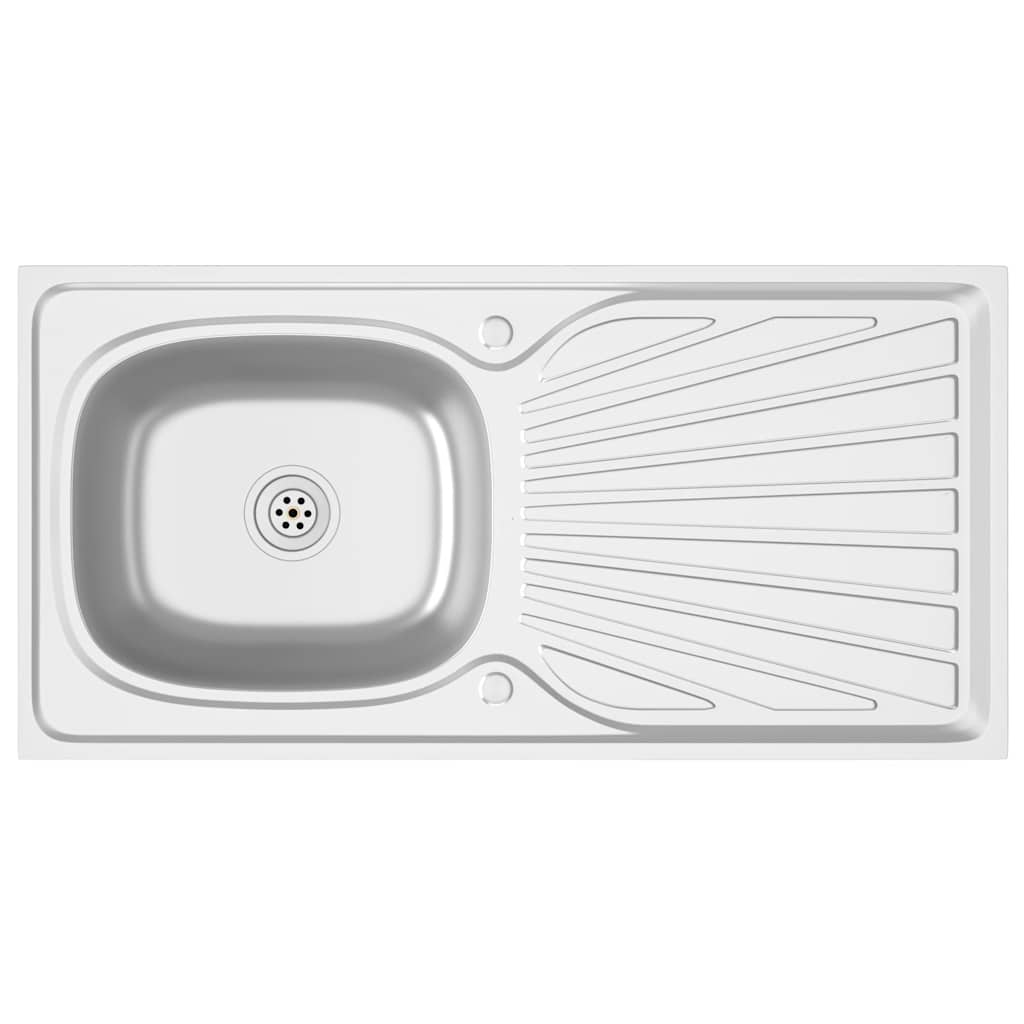 Kitchen sink with drainer, silver, 1000x500x155 mm steel