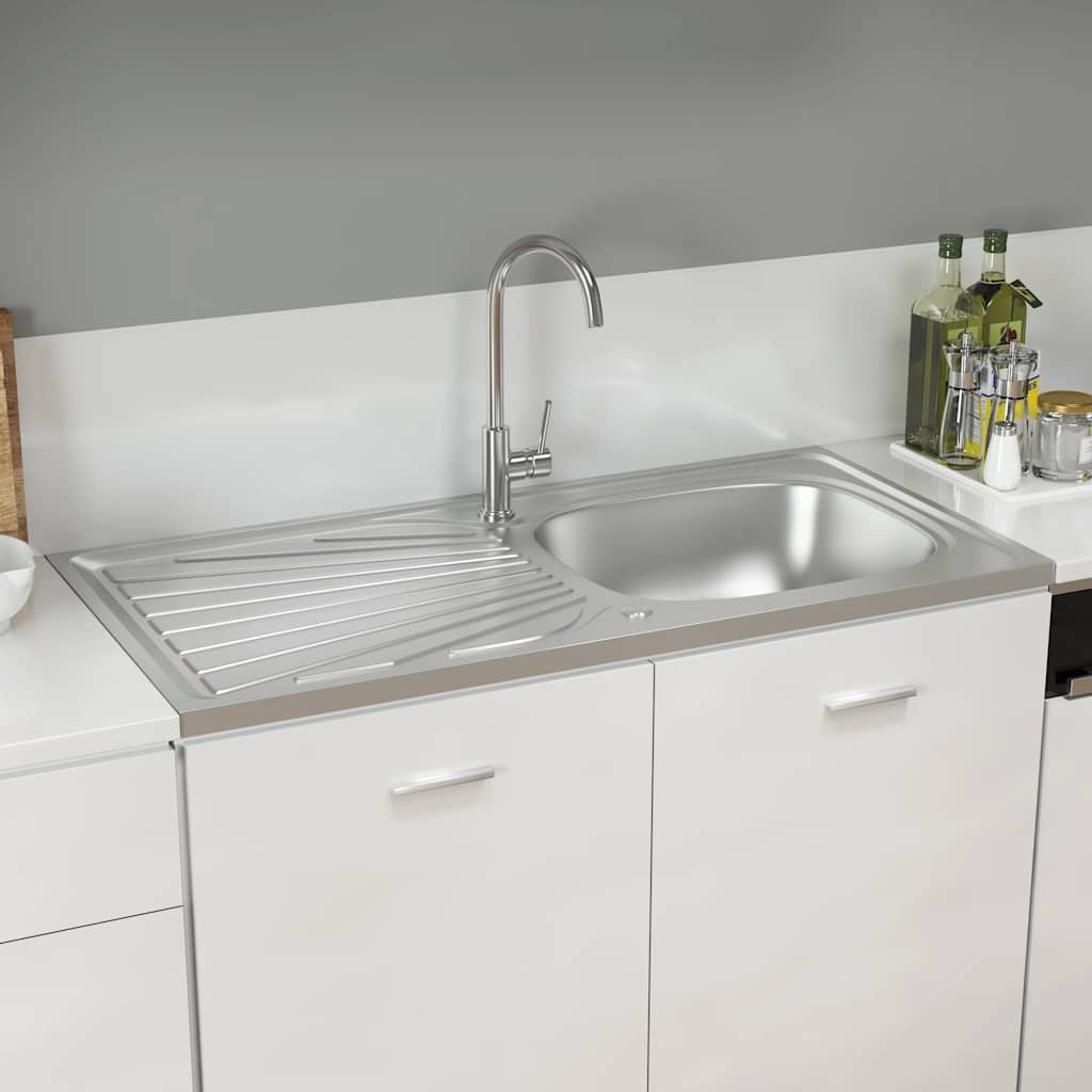 Kitchen sink with drainer, silver, 1000x500x155 mm steel