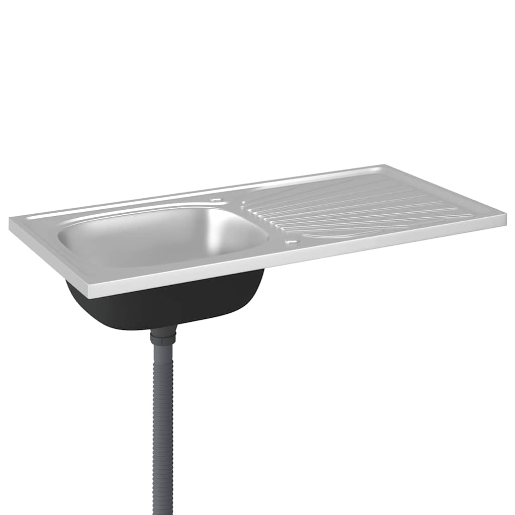 Kitchen sink with drainer, silver, 1000x500x155 mm steel