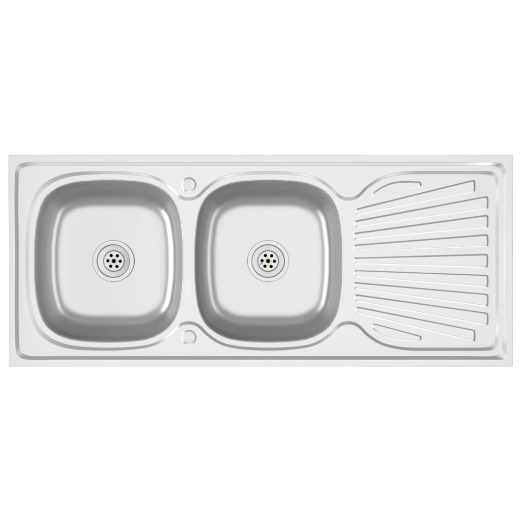 2-bowl kitchen sink, silver, 1200x500x155 mm, steel