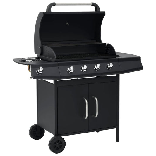 Gas grill, 4+1 cooking zones, black, steel