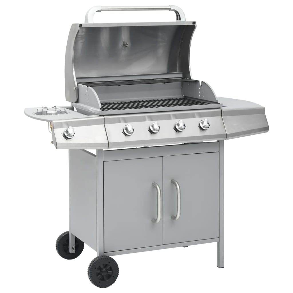 Gas grill, 4+1 cooking zone, silver, stainless steel