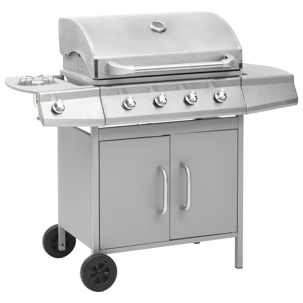 Gas grill, 4+1 cooking zone, silver, stainless steel