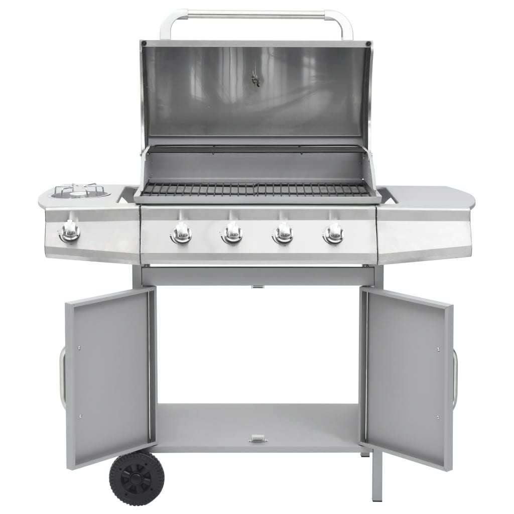 Gas grill, 4+1 cooking zone, silver, stainless steel