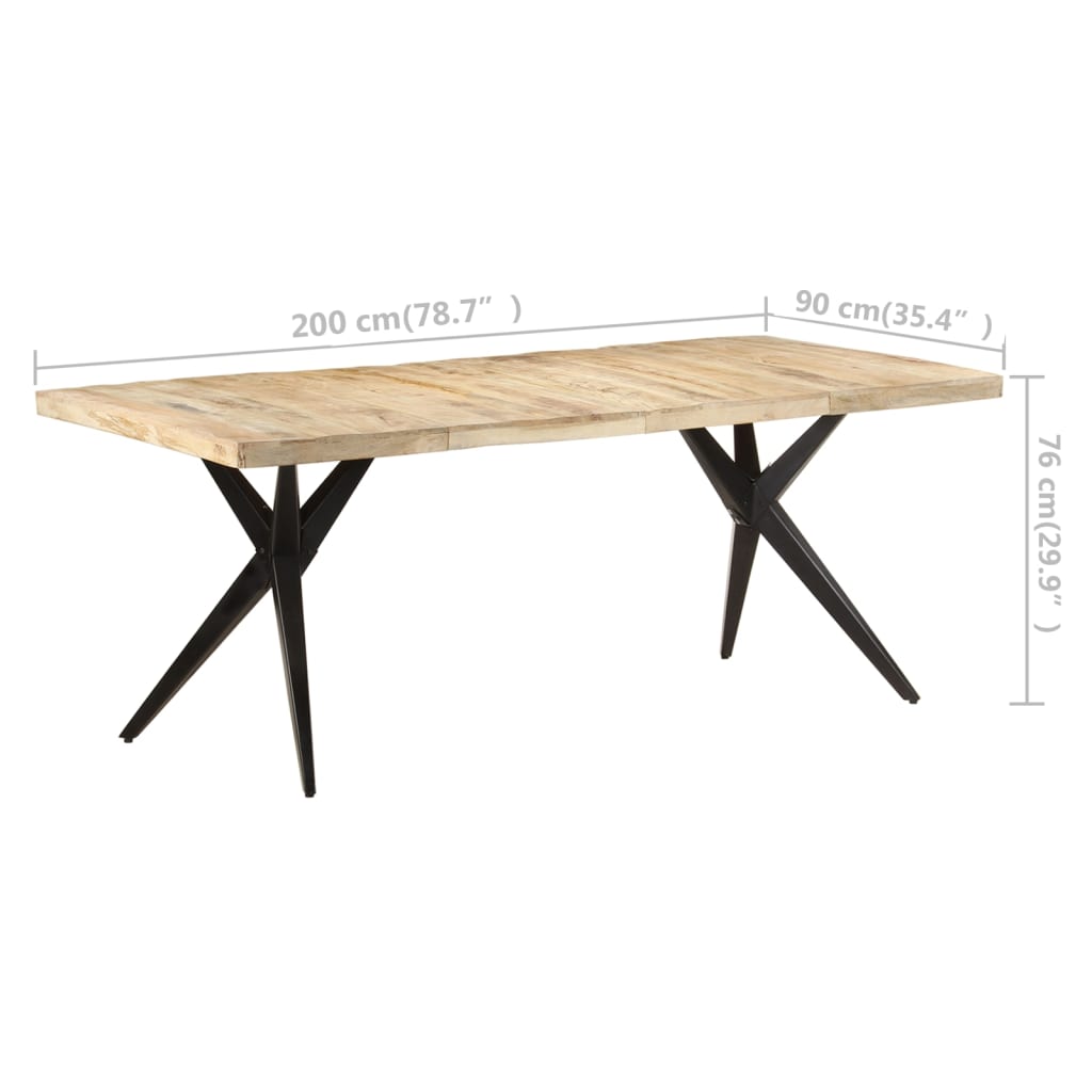 Kitchen table, 200x90x76 cm, unfinished mango wood