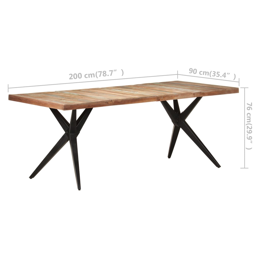 Kitchen table, 200x90x76 cm, solid recycled wood