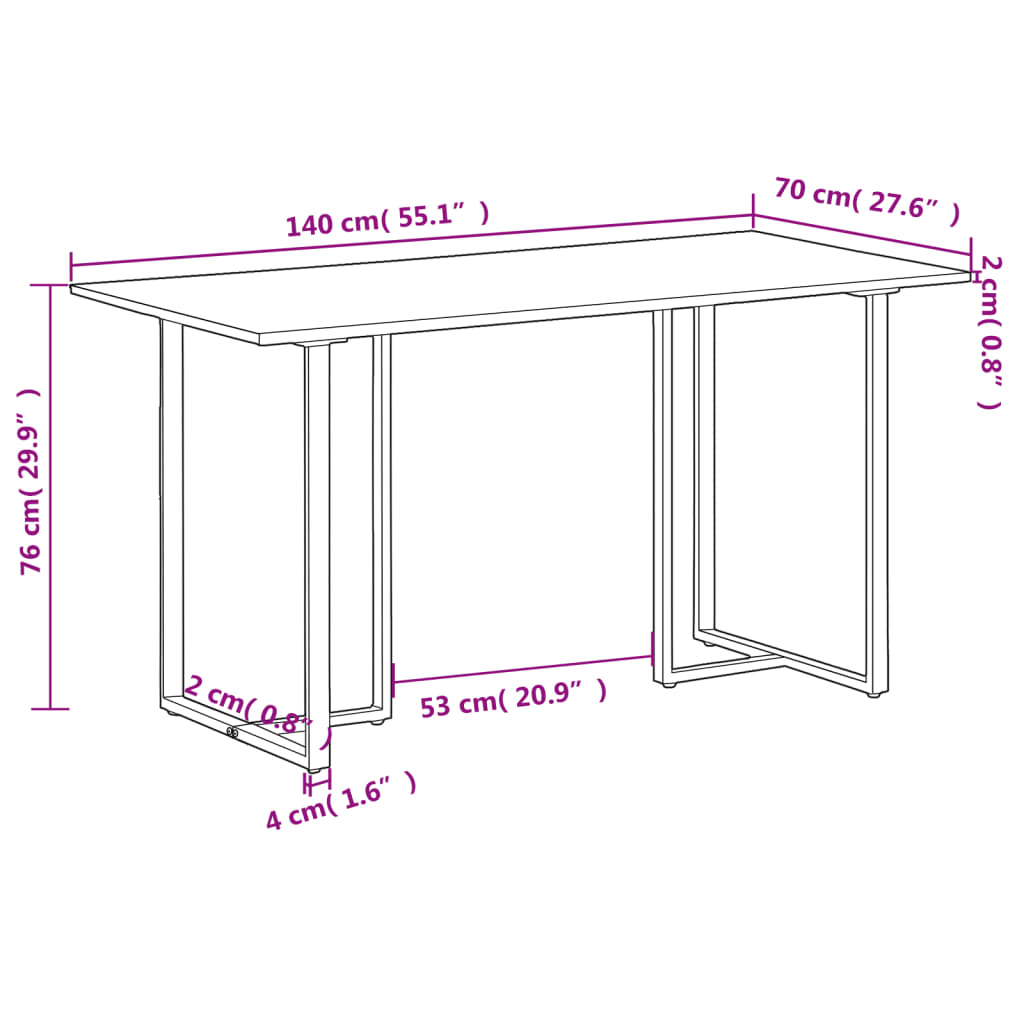 Kitchen table, 140 cm, solid recycled wood