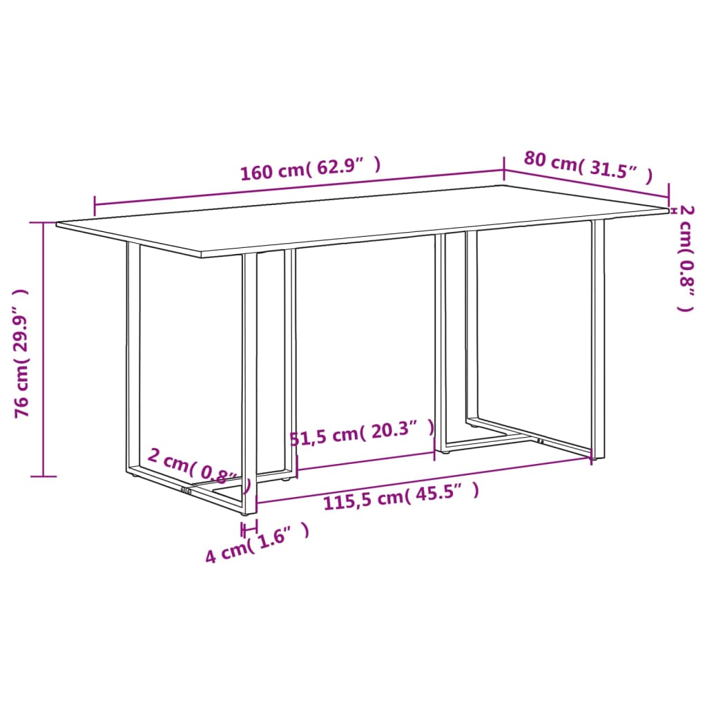 Kitchen table, 160 cm, solid recycled wood