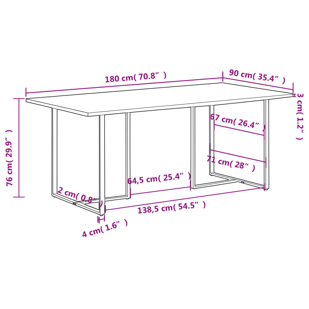 Kitchen table, 180 cm, unfinished mango wood