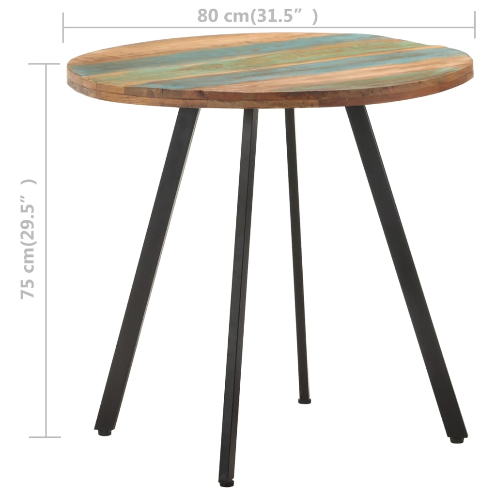 Kitchen table, 80 cm, solid recycled wood