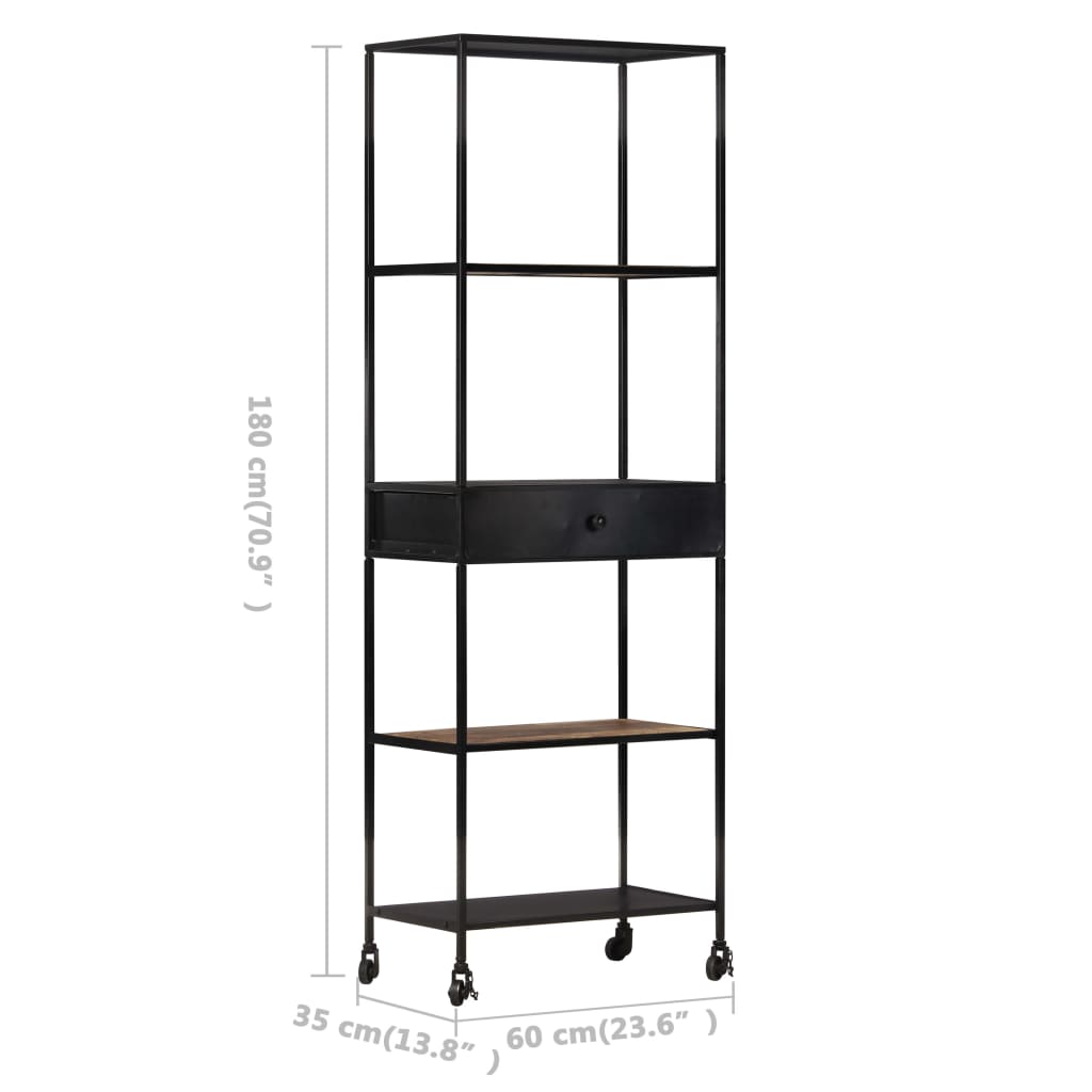 Bookcase, 60x35x180 cm, unfinished mango wood &amp; iron