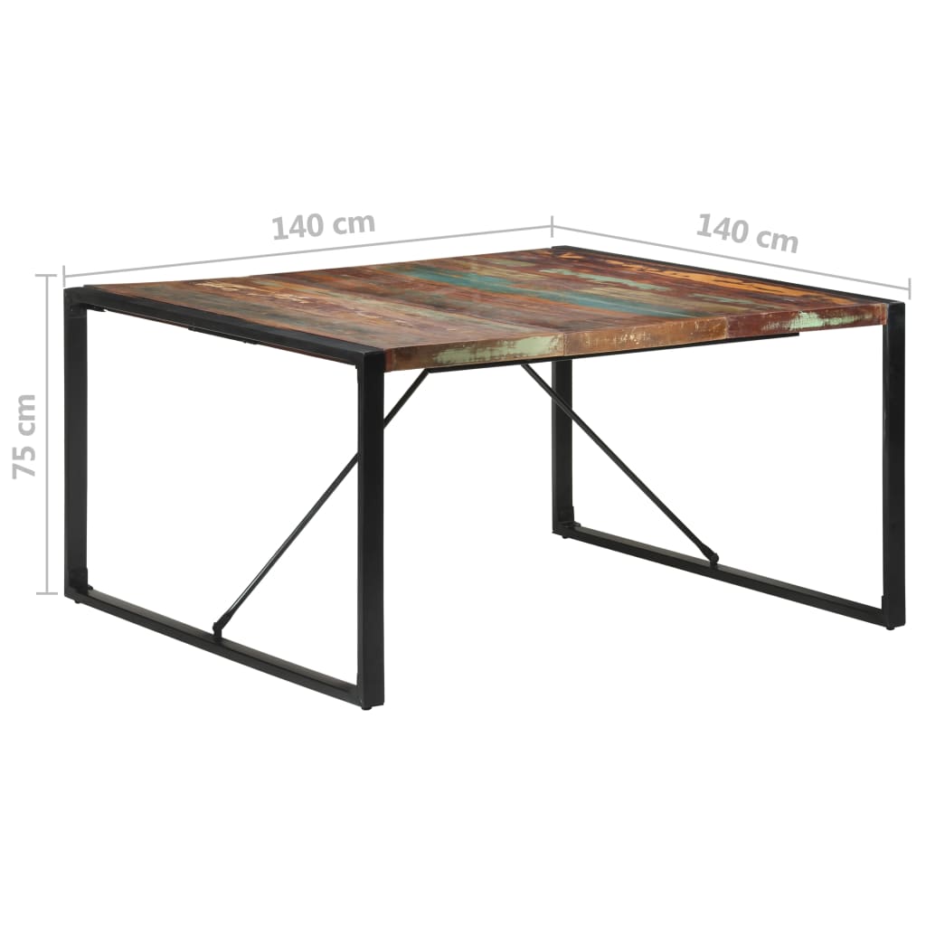 Kitchen table, 140x140x75 cm, solid recycled wood