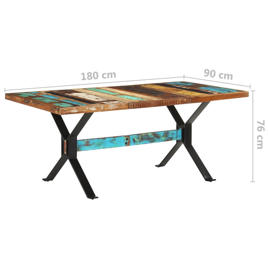 Kitchen table, 180 x 90 x 76 cm, solid recycled wood