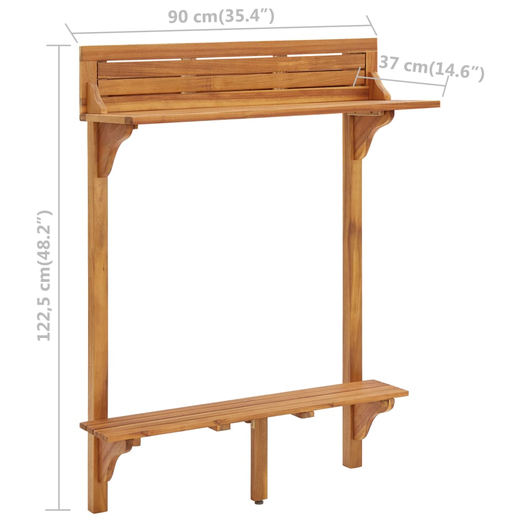 Balcony bar table, 90x37x122.5 cm, solid acacia wood