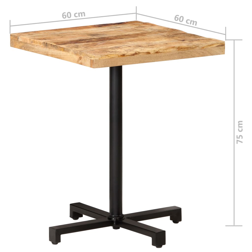 Square bistro table, 60 x 60 x 75 cm, unfinished mango wood