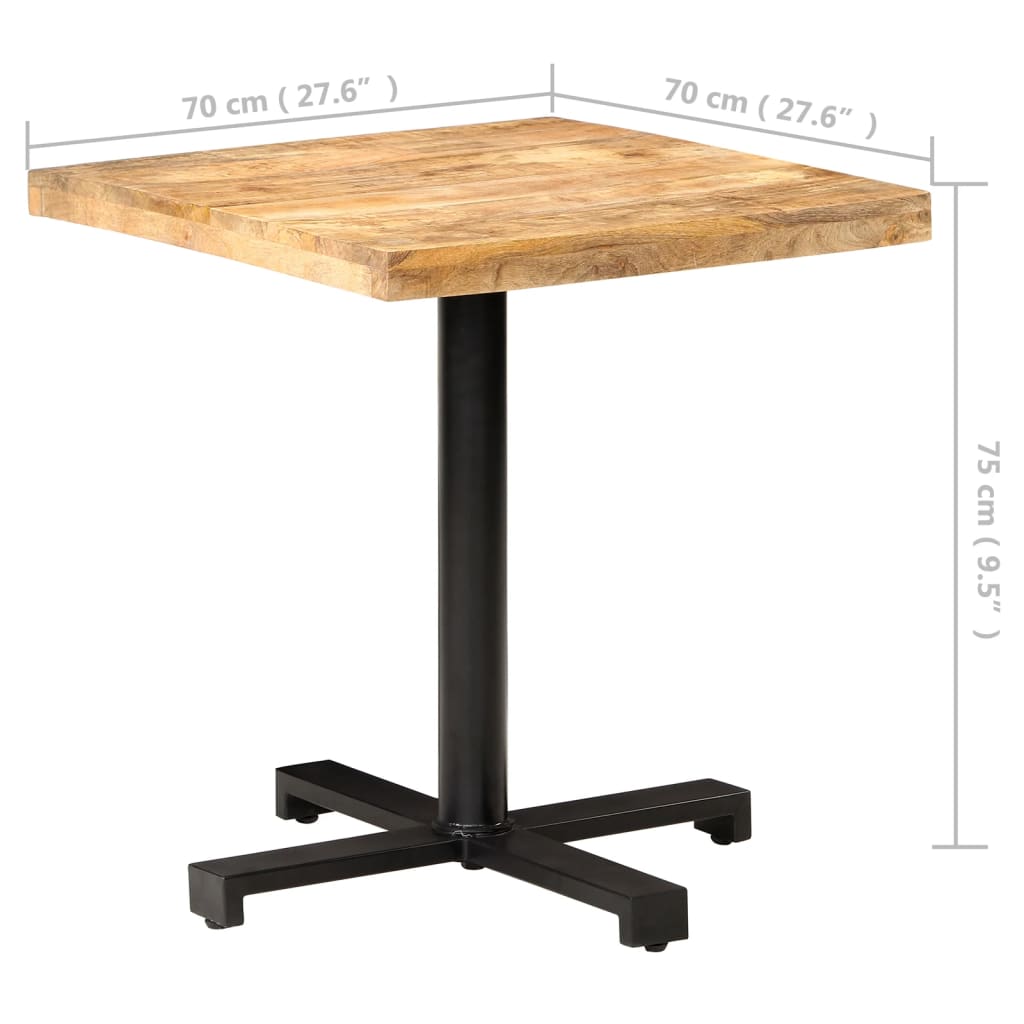 Square bistro table, 70 x 70 x 75 cm, unfinished mango wood