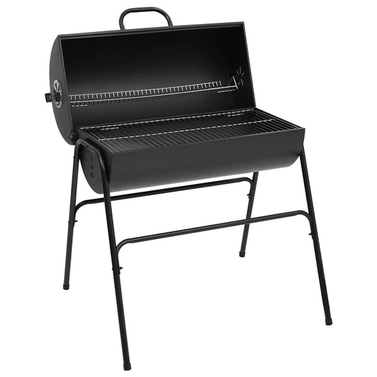 Cylinder grill with 2 cooking grates, black, 80x95x90 cm, steel