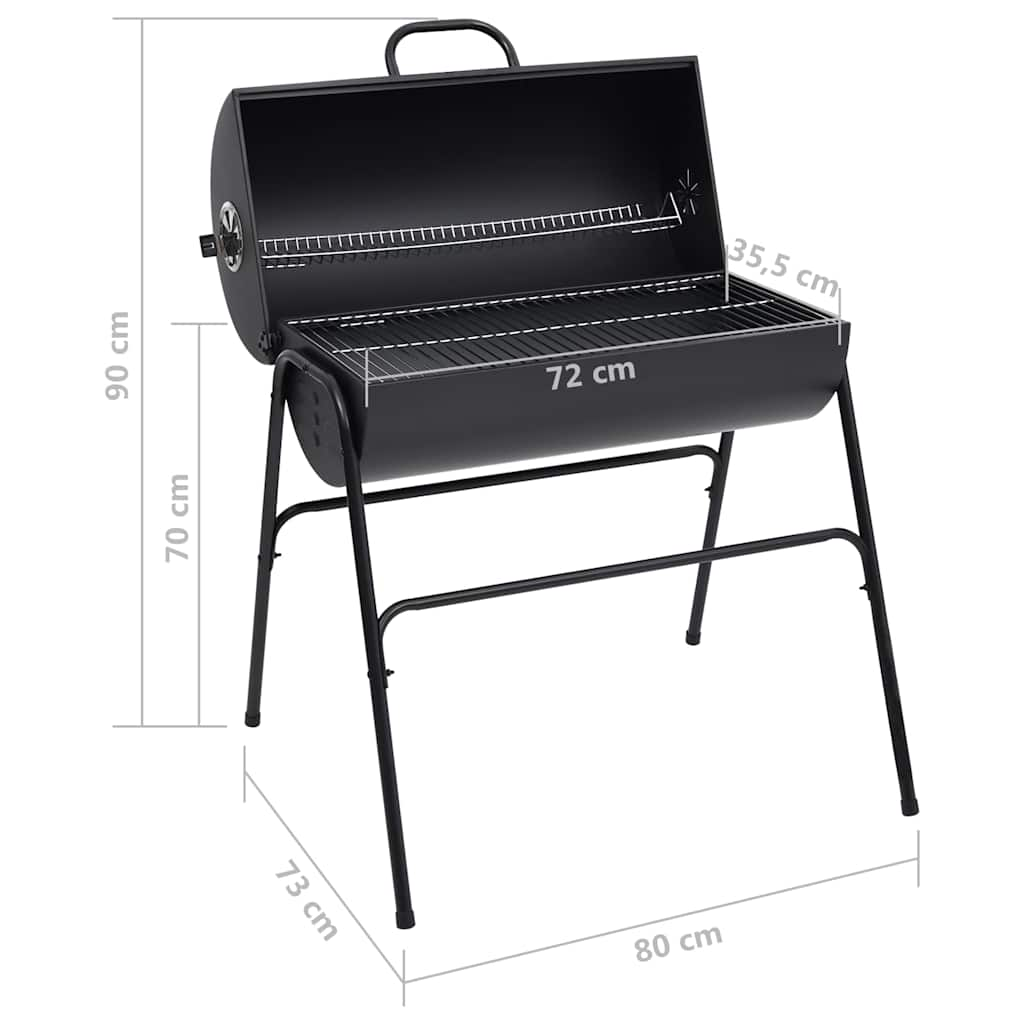 Cylinder grill with 2 cooking grates, black, 80x95x90 cm, steel