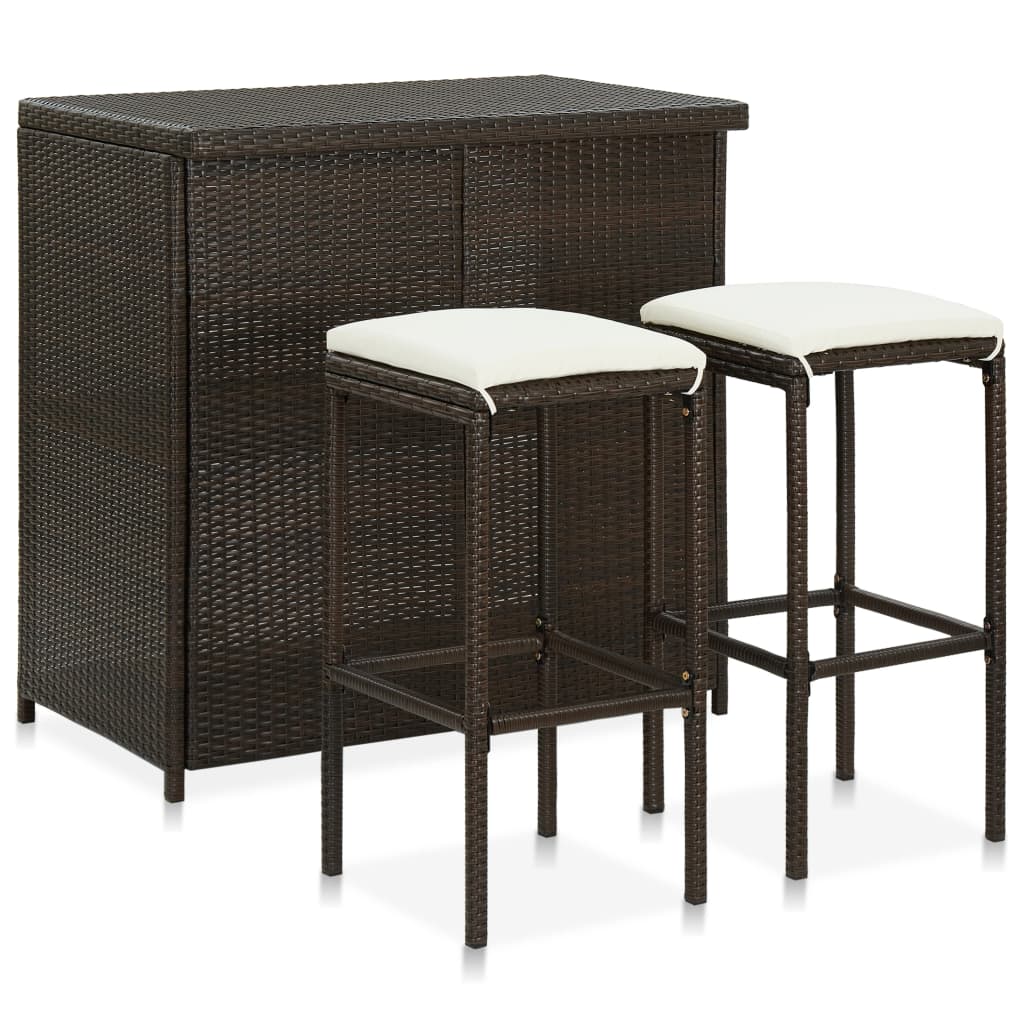 Bar set, 3 pieces, brown, polyrattan