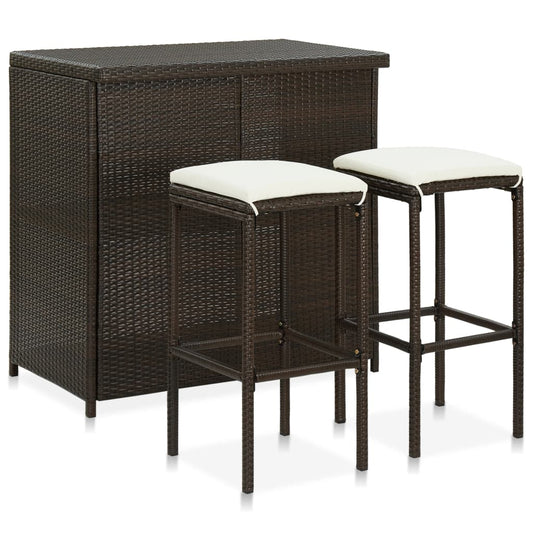 Bar set, 3 pieces, brown, polyrattan