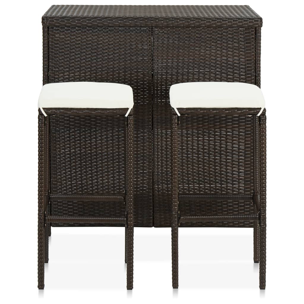 Bar set, 3 pieces, brown, polyrattan