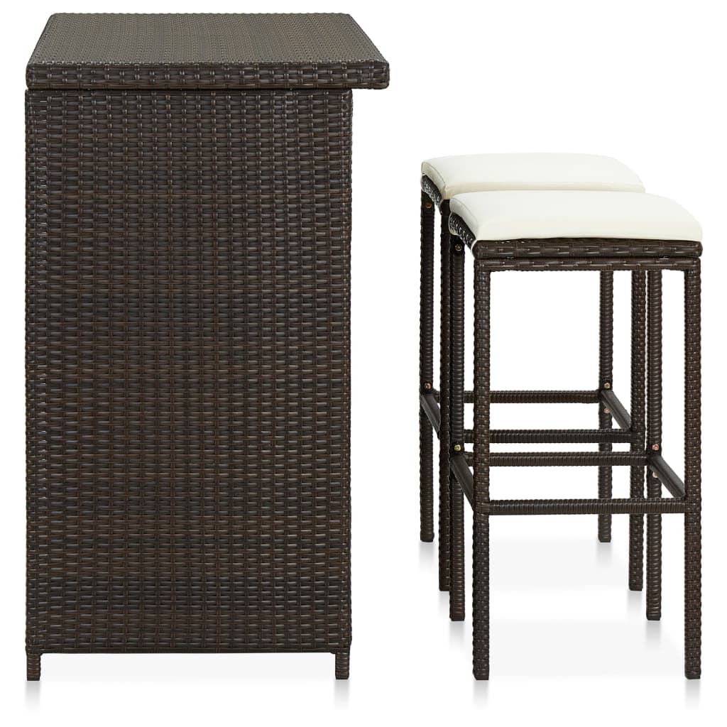 Bar set, 3 pieces, brown, polyrattan