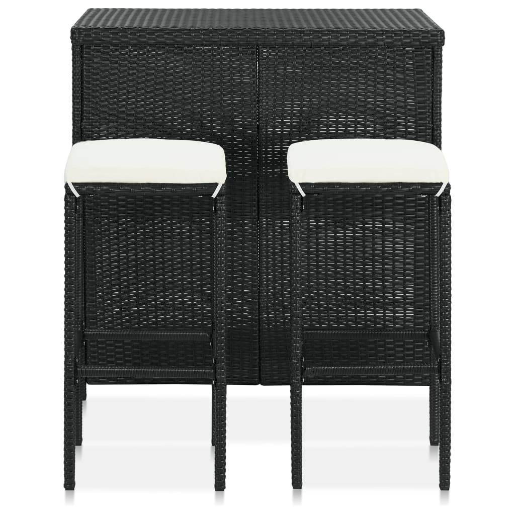 Bar furniture set, 3 pieces, black, polyrattan