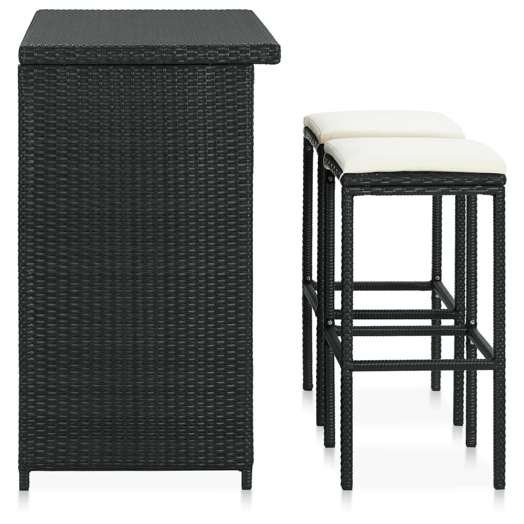 Bar furniture set, 3 pieces, black, polyrattan