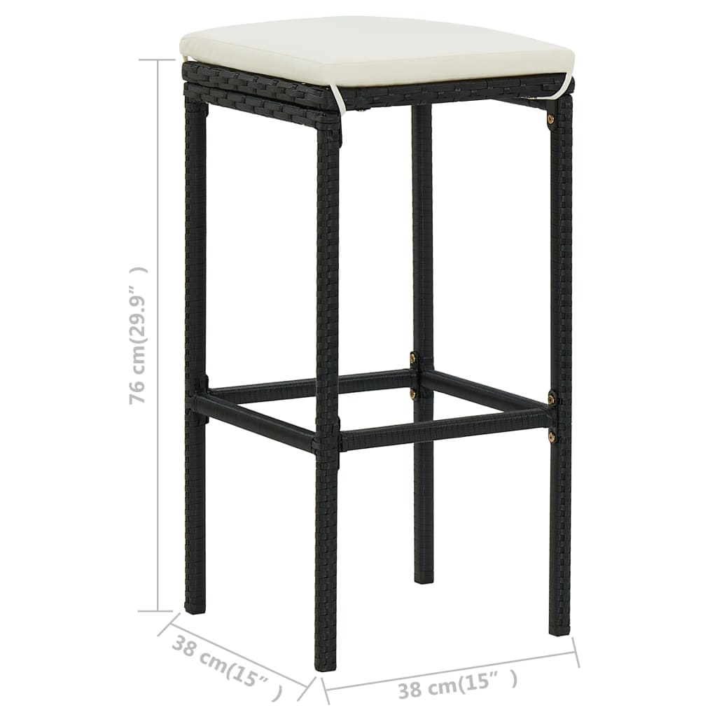 Set mobilier de bar, 3 piese, negru, poliratan