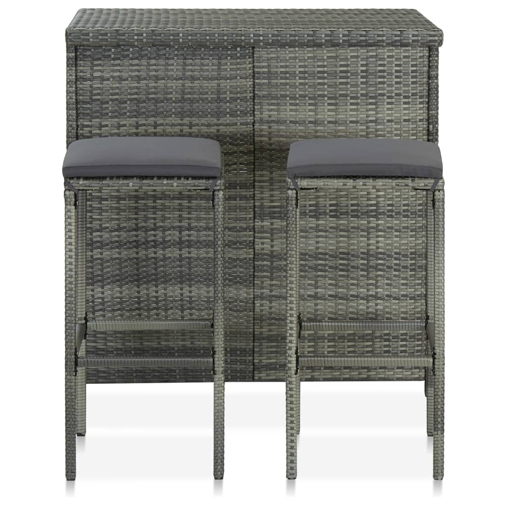 Bar furniture set, 3 pieces, grey, poly rattan