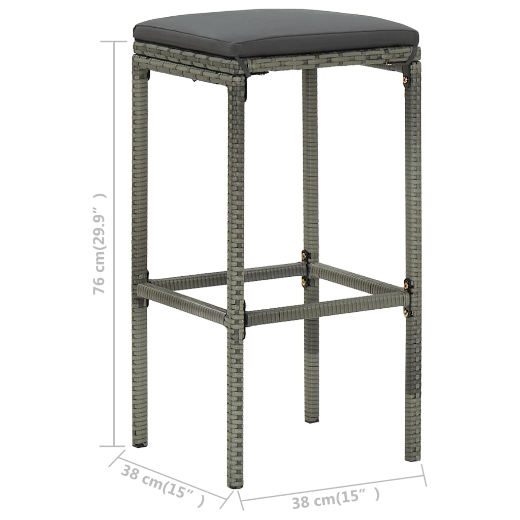 Bar furniture set, 3 pieces, grey, poly rattan