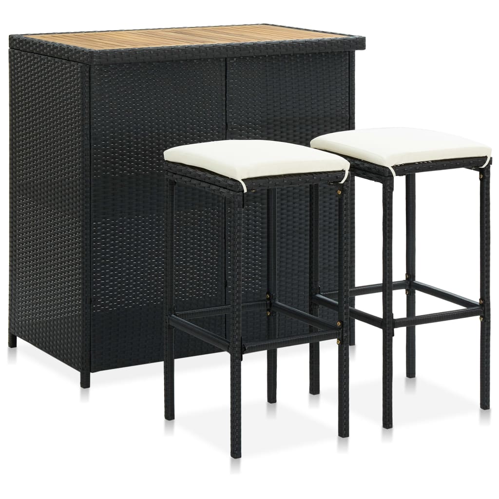 Bar furniture set, 3 pieces, black, polyrattan