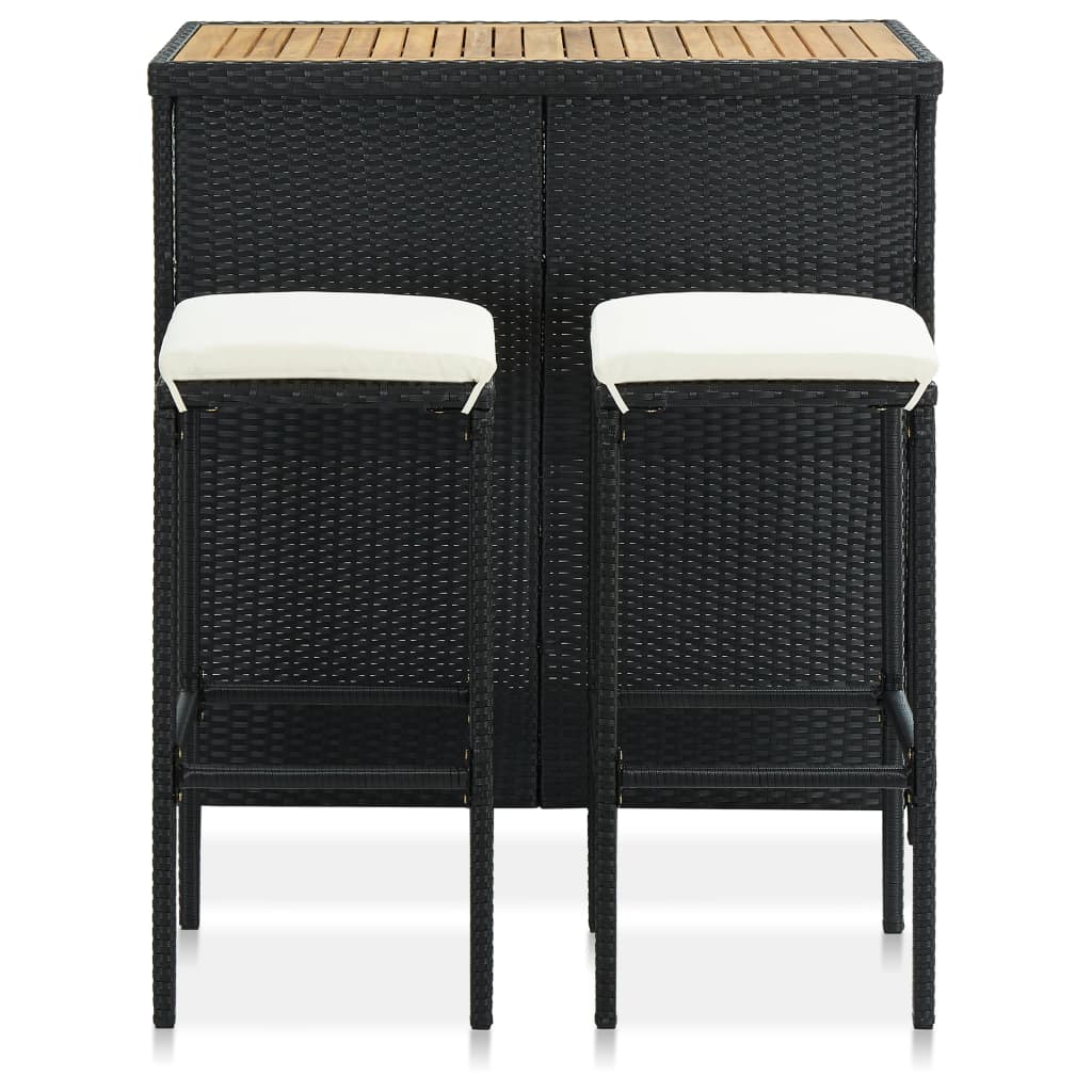 Bar furniture set, 3 pieces, black, polyrattan