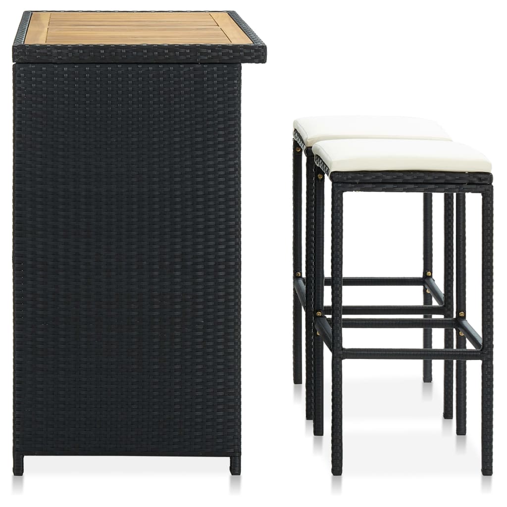 Bar furniture set, 3 pieces, black, polyrattan