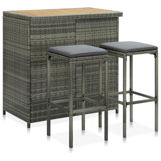 Bar set, 3 pieces, grey, poly rattan