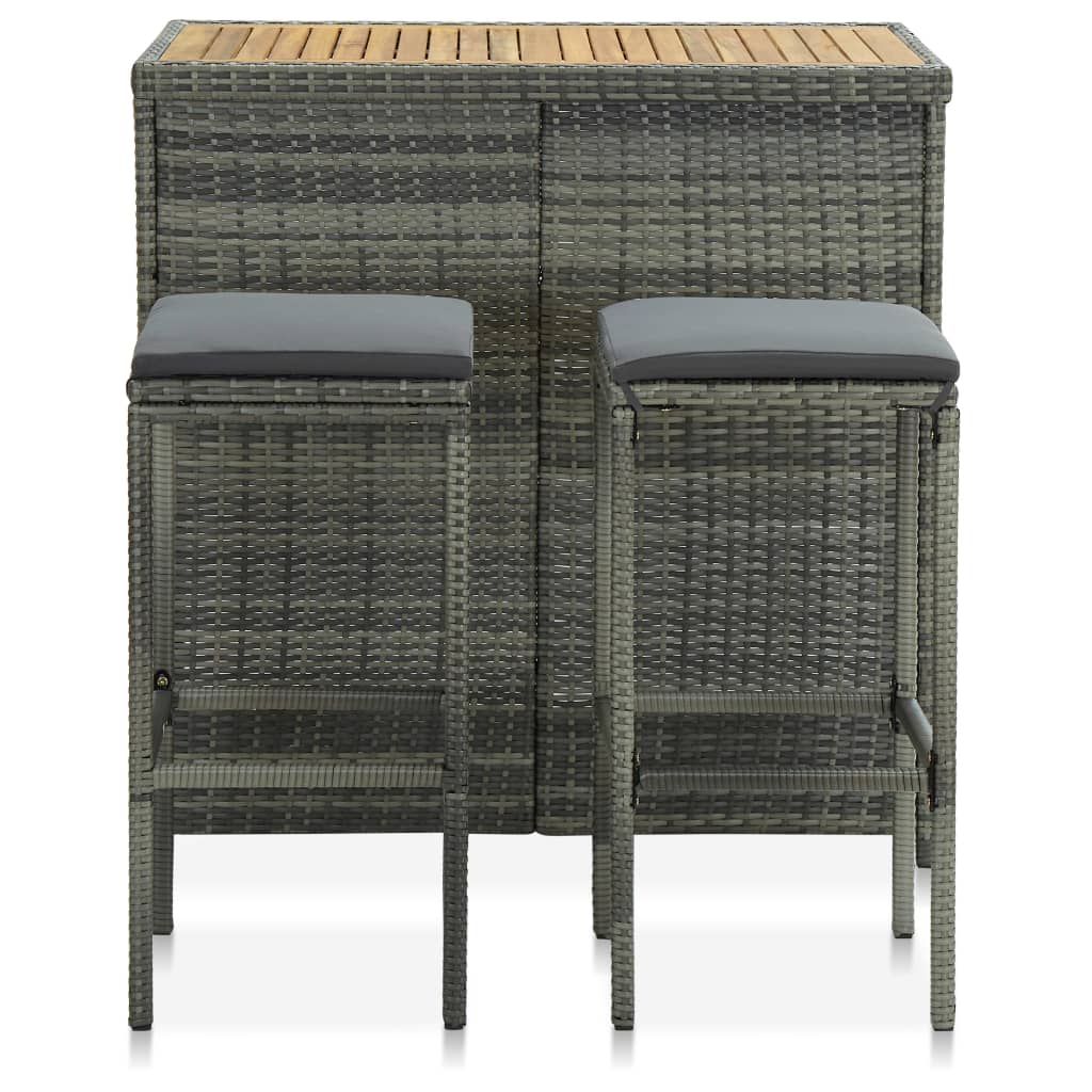 Bar set, 3 pieces, grey, poly rattan