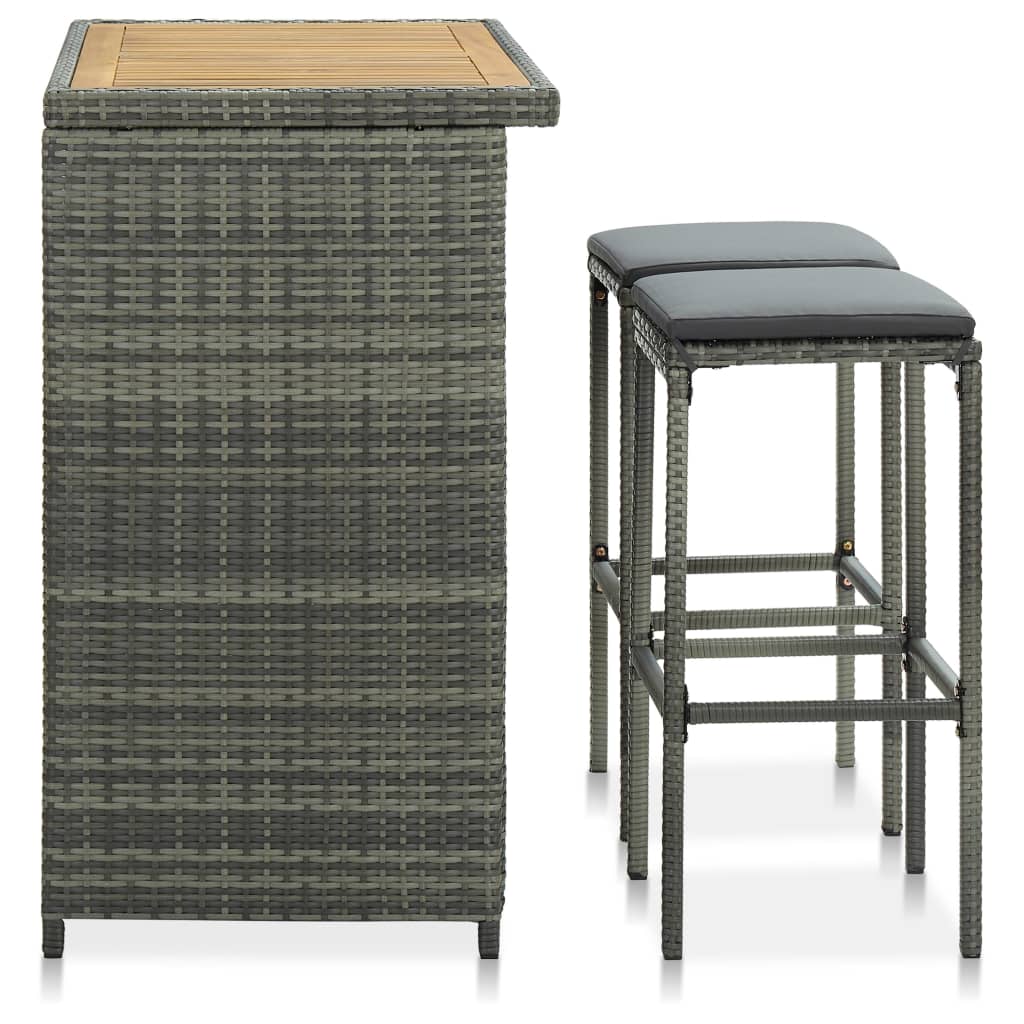 Bar set, 3 pieces, grey, poly rattan