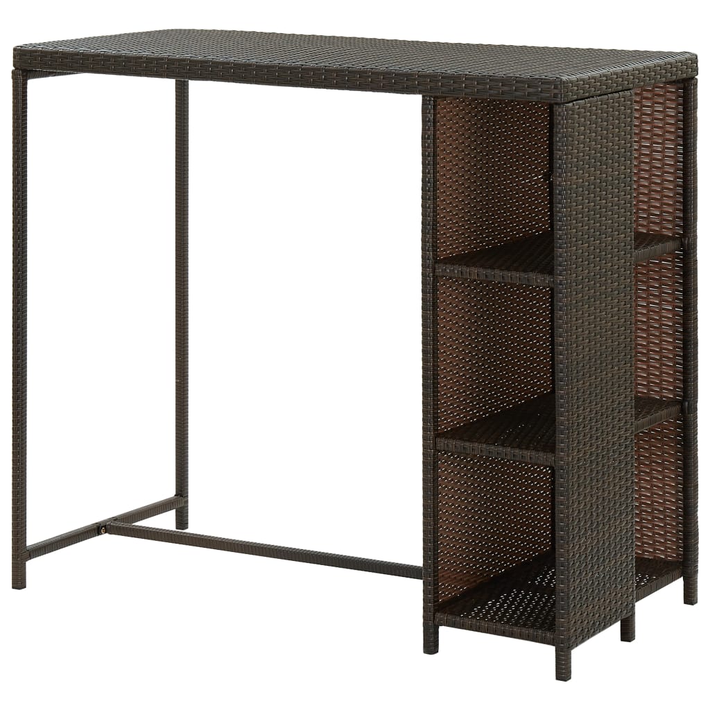 Bar table with storage shelf, brown, 120x60x110 cm, polyrattan