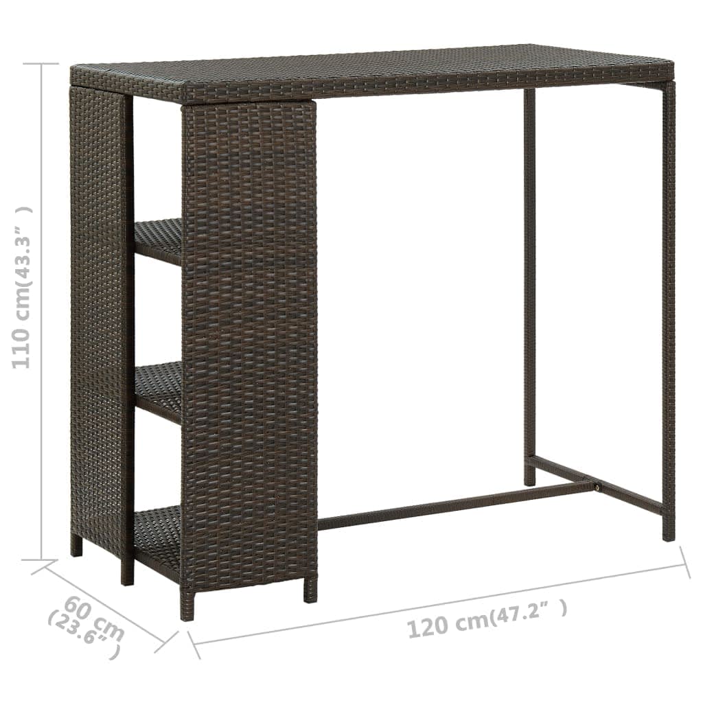 Bar table with storage shelf, brown, 120x60x110 cm, polyrattan