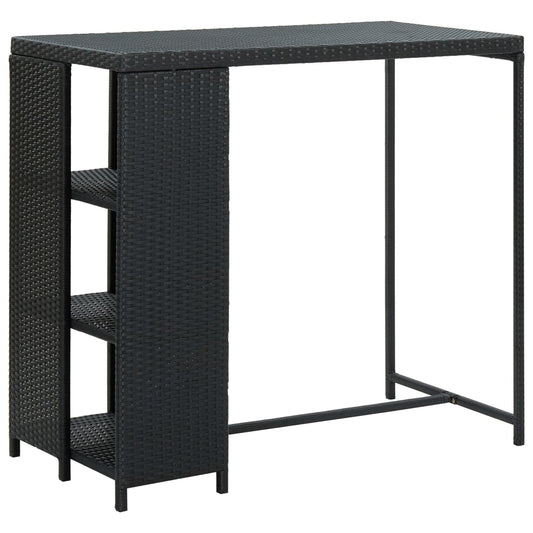 Bar table with storage shelf, black, 120x60x110 cm, polyrattan