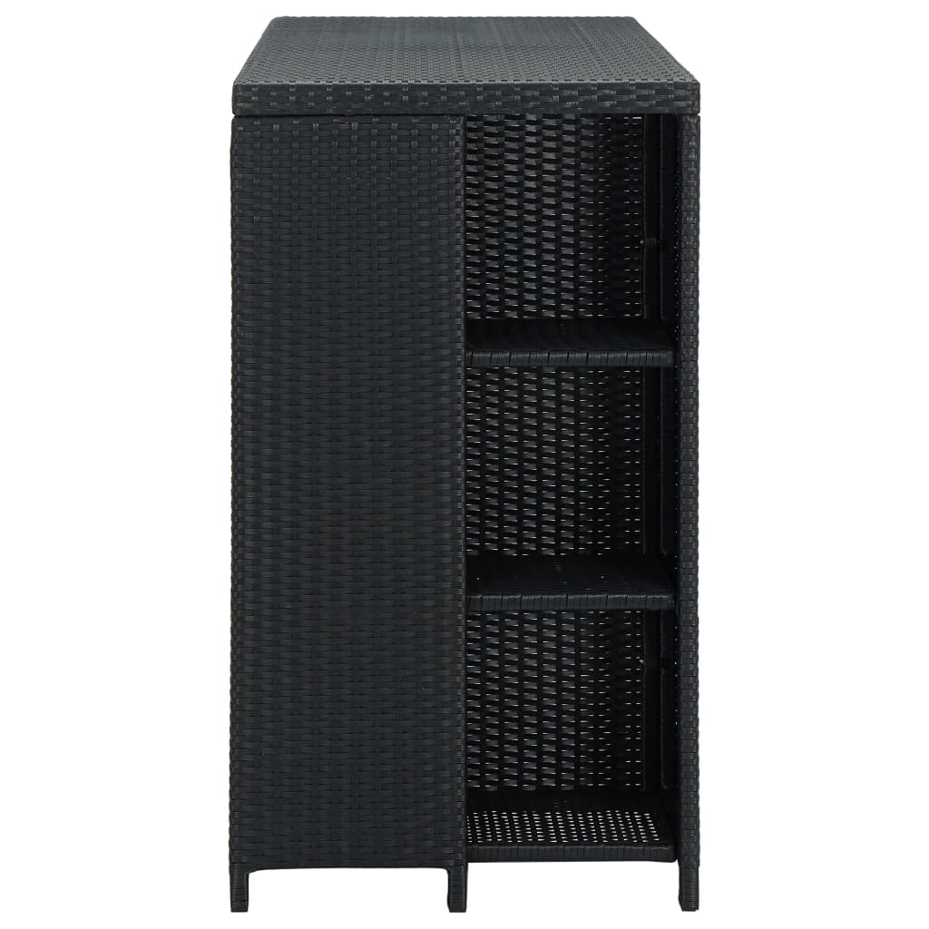 Bar table with storage shelf, black, 120x60x110 cm, polyrattan