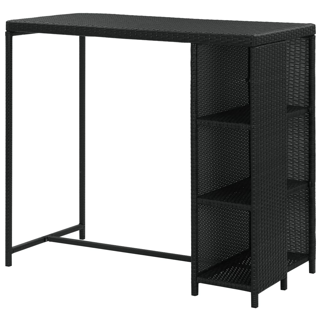 Bar table with storage shelf, black, 120x60x110 cm, polyrattan