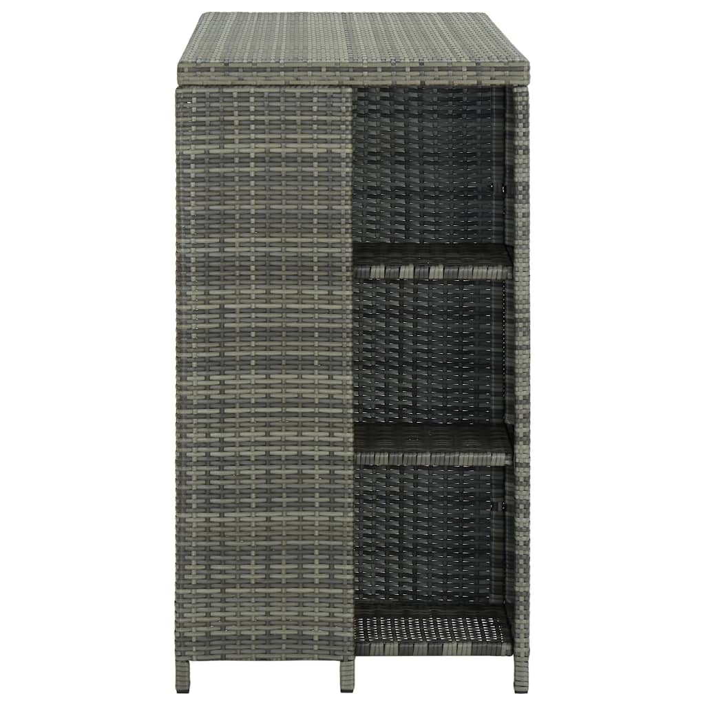 Bar table with storage shelf, gray 120x60x110 cm, polyrattan