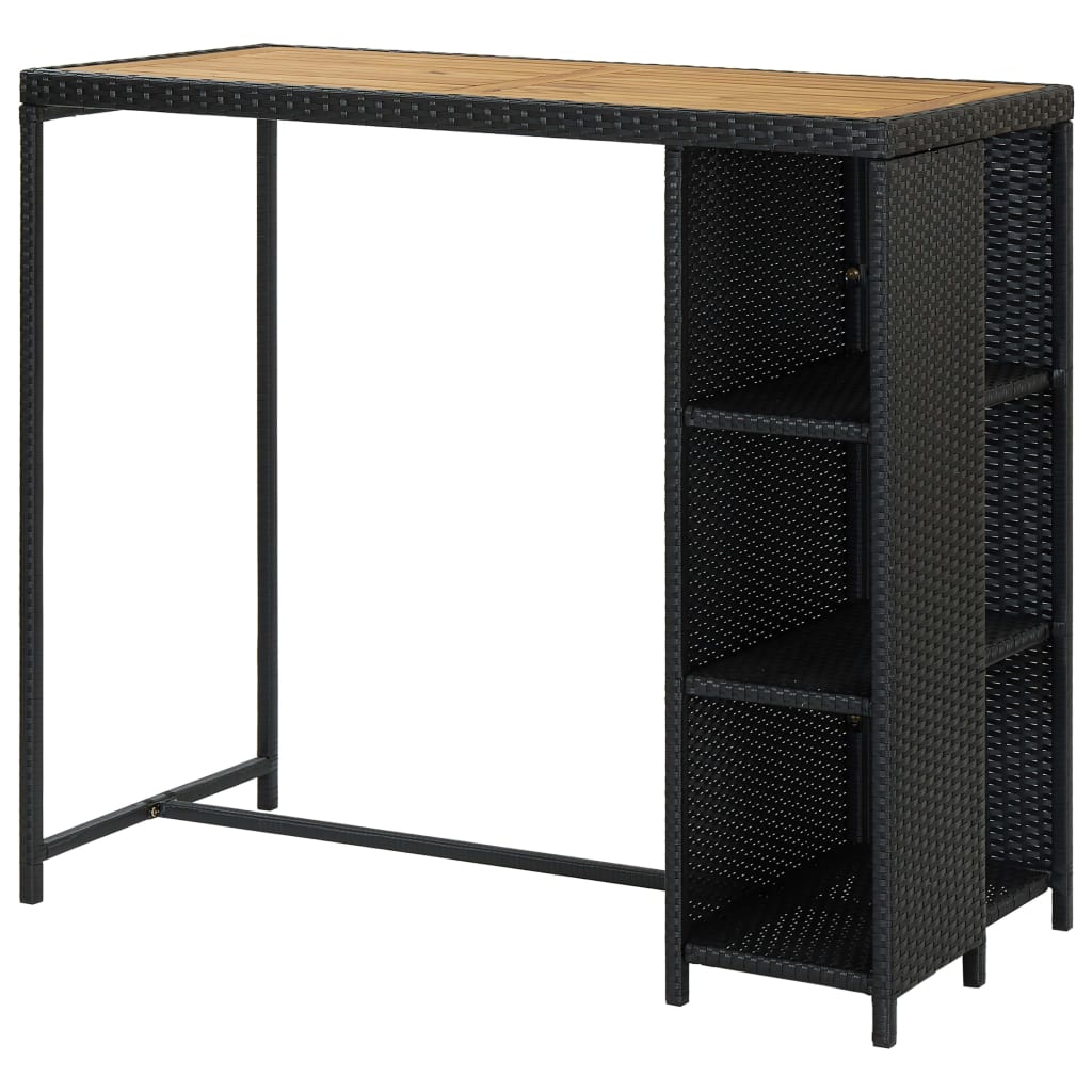 Bar table with storage shelf black 120x60x110 cm polyrattan