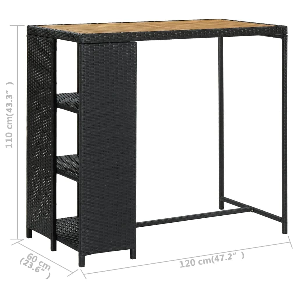 Masă de bar cu raft de depozitare negru 120x60x110 cm poliratan