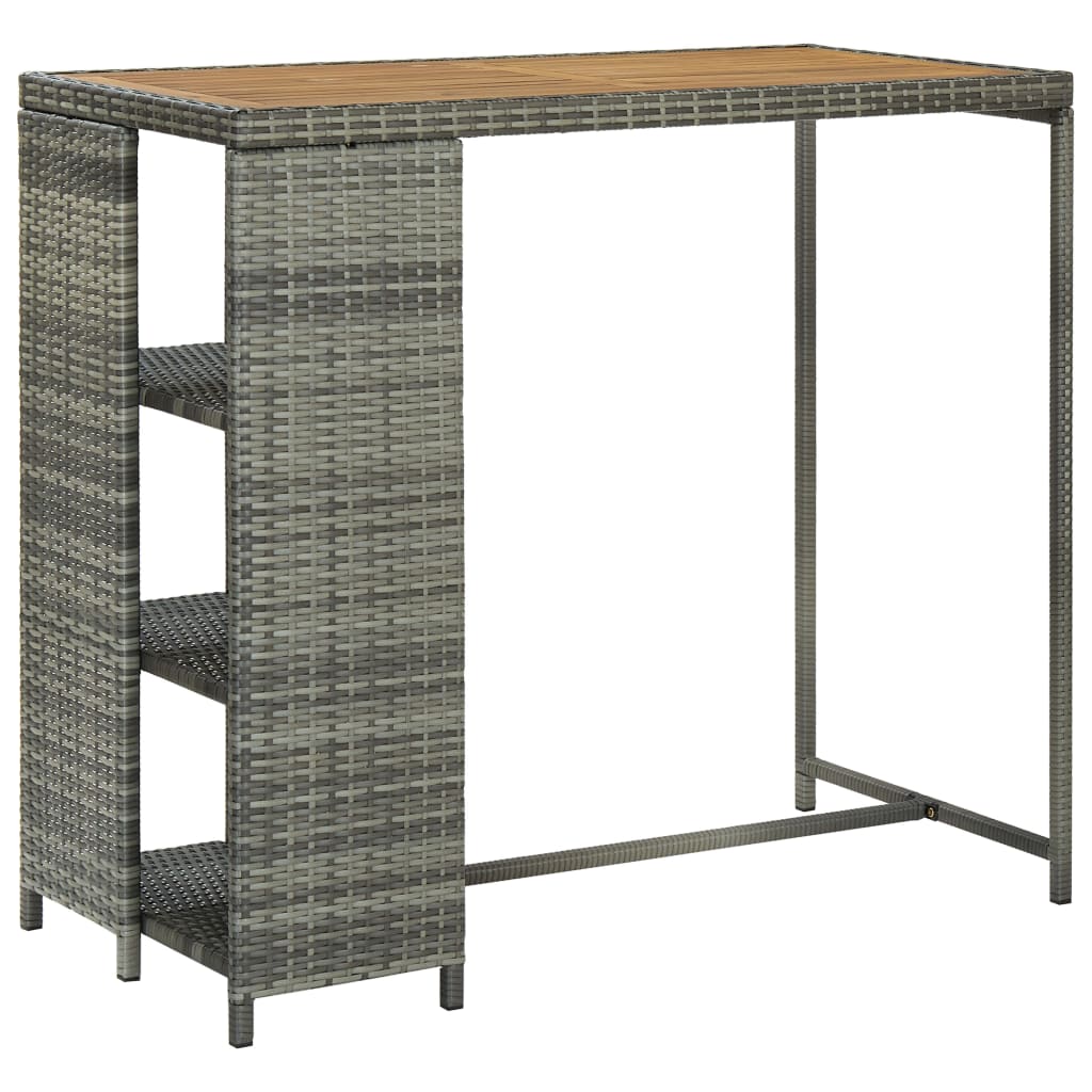 Bar table with storage shelf, gray 120x60x110 cm, polyrattan