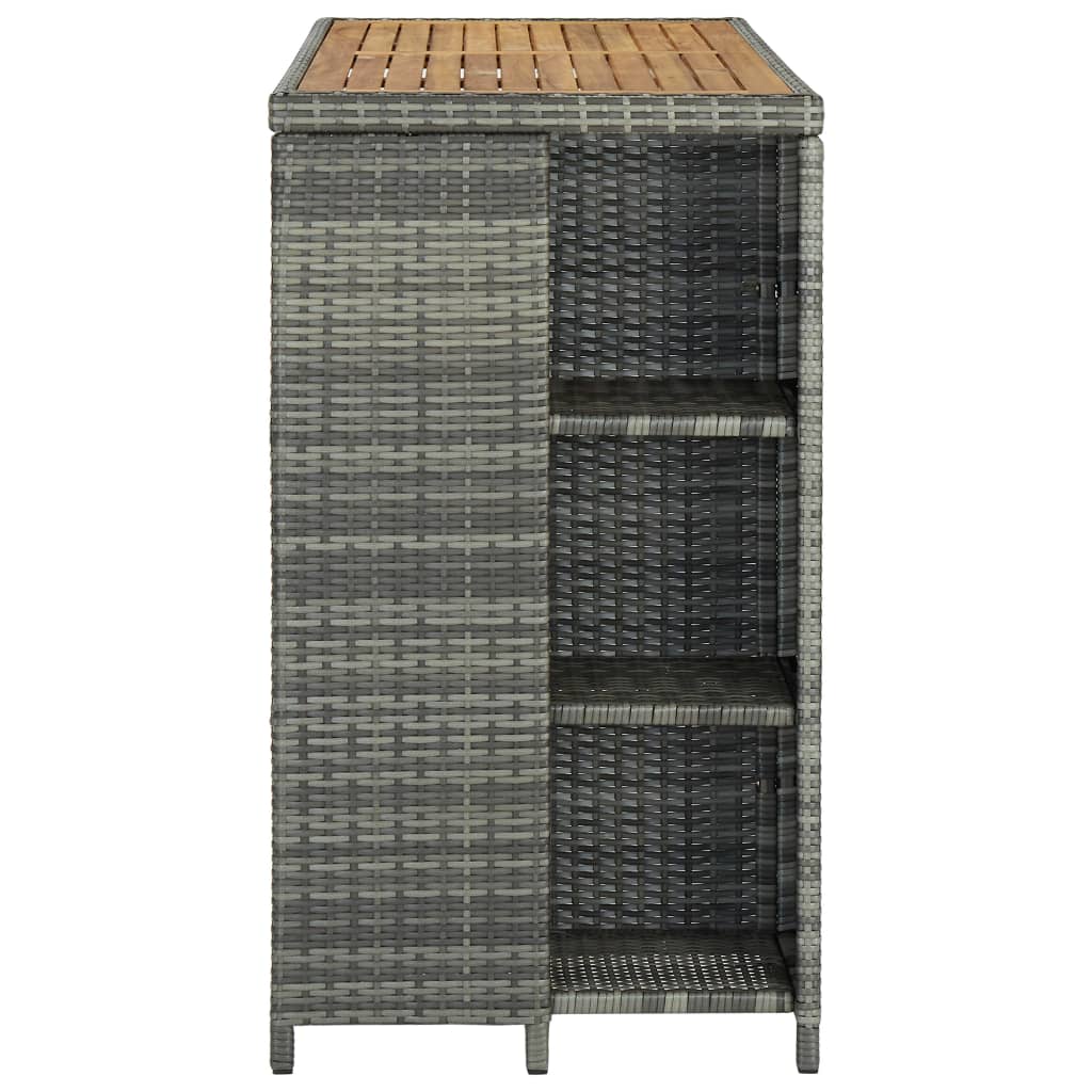 Bar table with storage shelf, gray 120x60x110 cm, polyrattan