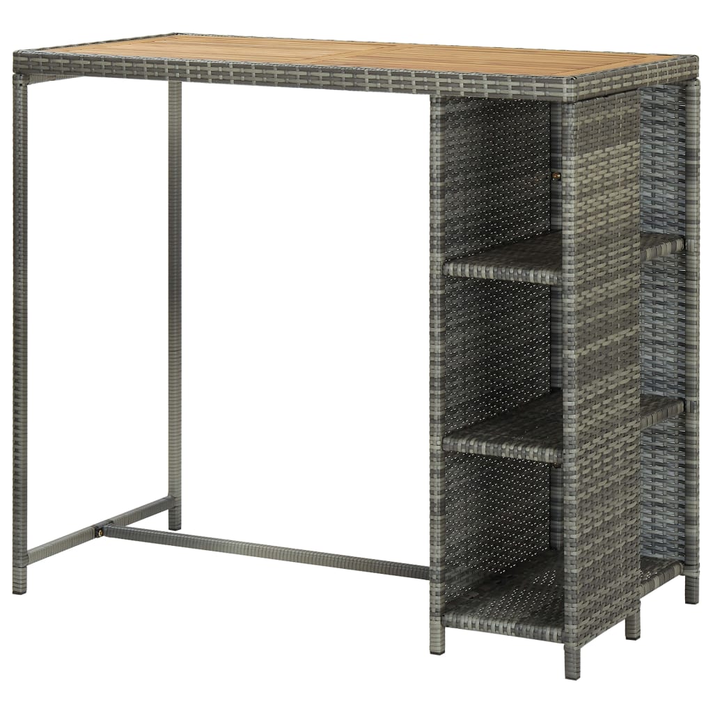 Bar table with storage shelf, gray 120x60x110 cm, polyrattan